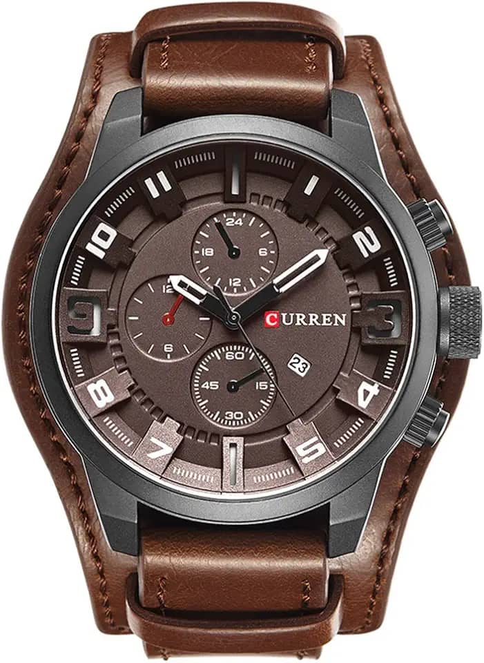 8225 Relógio masculino militar de quartzo marca de luxo pulseira de couro analógico relógio de pulso calendário esportivo