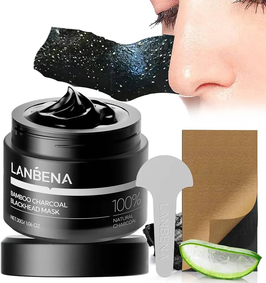 LANBENA Máscara Removedora de Cravo de Carvão de Bambu 2.0 Atualizada, Tiras de Nariz de 60 Unidades, Máscara Facial Removível, Limpador de Espinhas de Poros, Purificador de Nariz de Morango, Limpeza Profunda para Todos Os Tipos de Pele, 30G/1,05 Onças