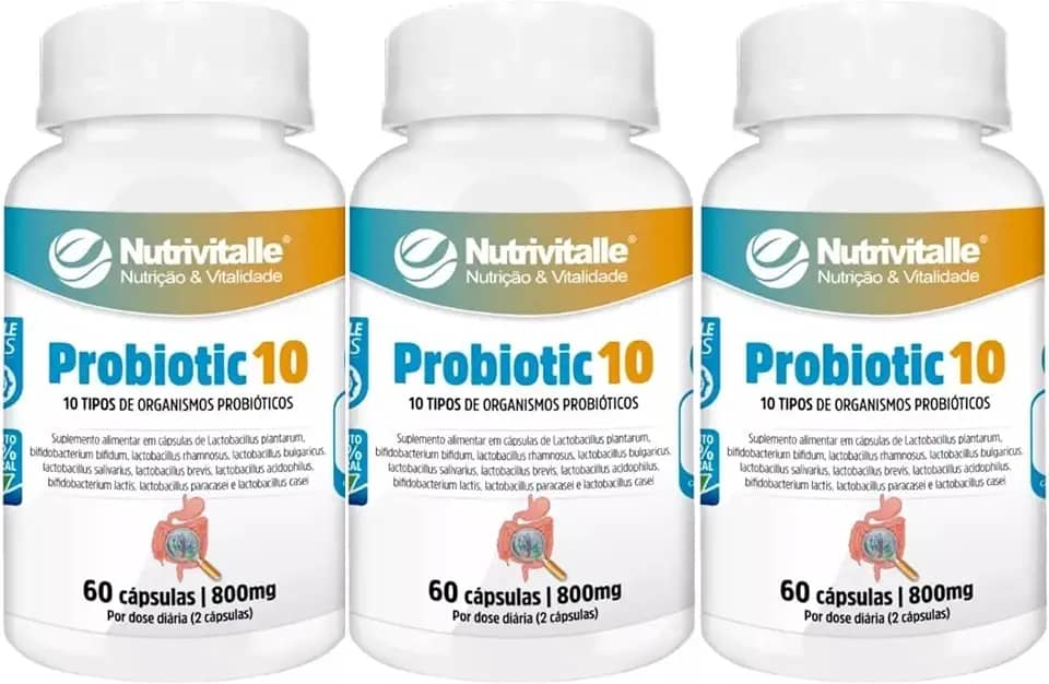 Probiotic 10 800 mg 60 Cápsulas Nutrivitalle Kit 3 Unidades