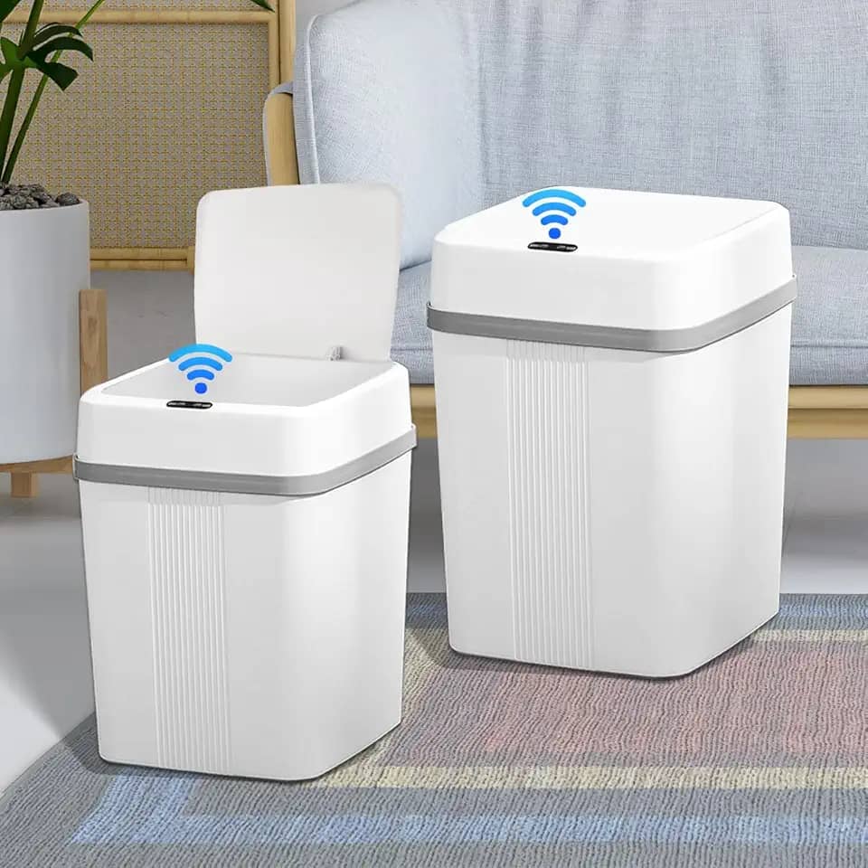 Lixeiras Automáticas com Sensor 12L e 18L Conjunto – 3 Modos Inteligentes de Abertura e Fechamento para Cozinha, Banheiro e Escritório(12L+18L-branco)