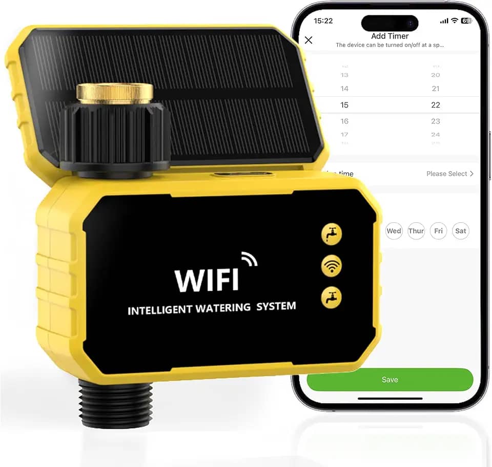 Temporizador de irrigação WiFi com entrada de latão, temporizador de água inteligente WiFi solar para mangueira de jardim, atraso de chuva/substituição automática/manual, controle remoto de aplicativo
