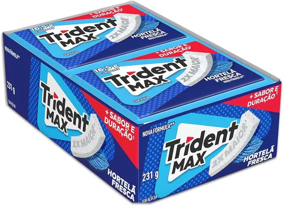 Chiclete Trident Max Hortelã Fresca Sem Açúcar - Caixa com 14 unid. de 16,5g