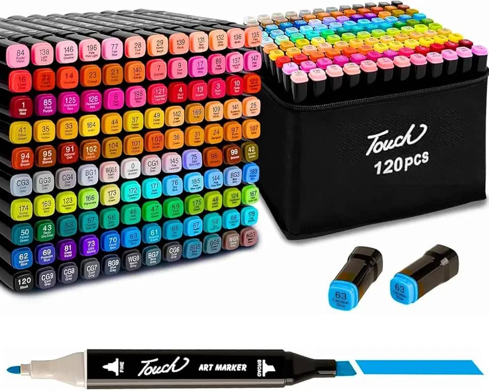 Canetas para Pintar Bobbie 120 Cores, para Livro de Colorir, Marcador - Canetinhas Ponta Dupla, Secagem Rápida, Base de Álcool, Não Tóxicas - Para Presente Criativo Antiestresse Premium (36)