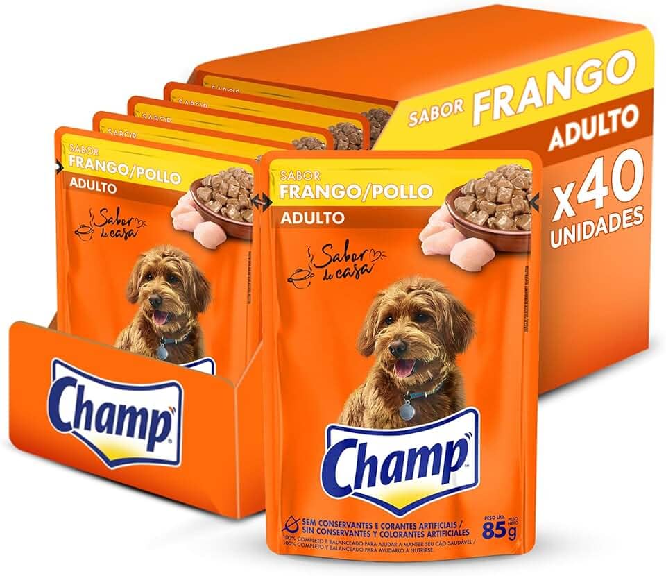Pack Ração Úmida Champ Sachê Cães Adultos Sabor Caseiro Frango 85g - 40 unidades