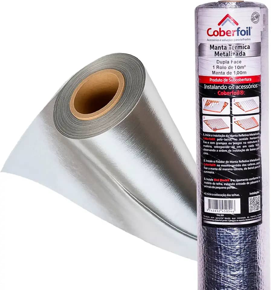 Manta Térmica 10 25 50mts Reparo Aluminizada Vedação Vazamentos Telha Coberfoil Laje Telhado Telhas (2, Quilogramas)