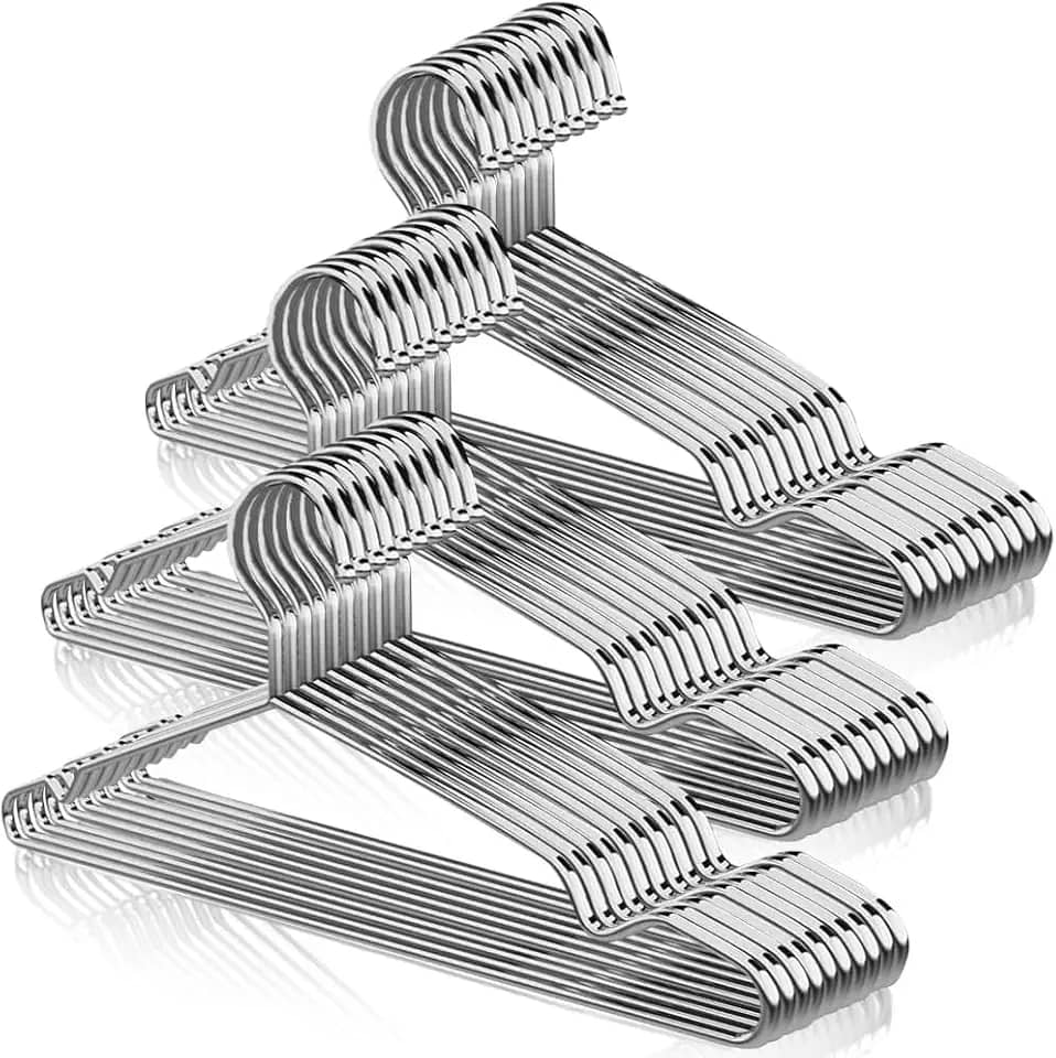 30PCS Cabides para Roupas aço Inoxidável - Cabide Sólidos de 42 CM com Ranhura em U de Metal Espessante, Leves e Duráveis para Roupa