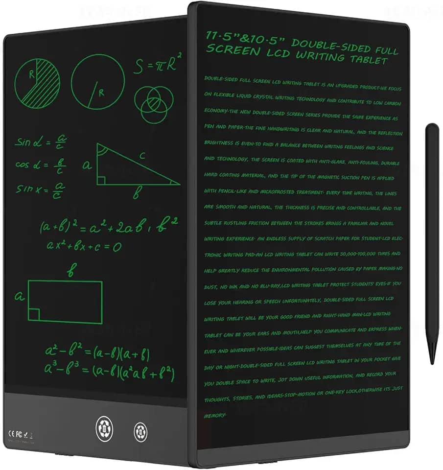 Tablet de escrita LCD para adultos - tablet de escrita LCD de 10,5 polegadas, tela cheia de dupla face, bloco de notas digital para escola, escritório, casa, apagável, reutilizável