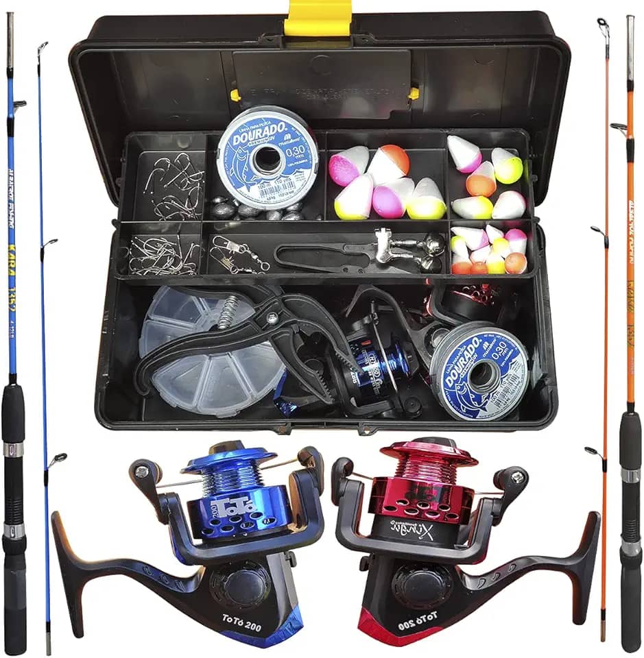 DoCarmo Vara de Pesca e Maleta Completa Pronta para Pescar - Casting - Kit de Pesca - 30.5 cm