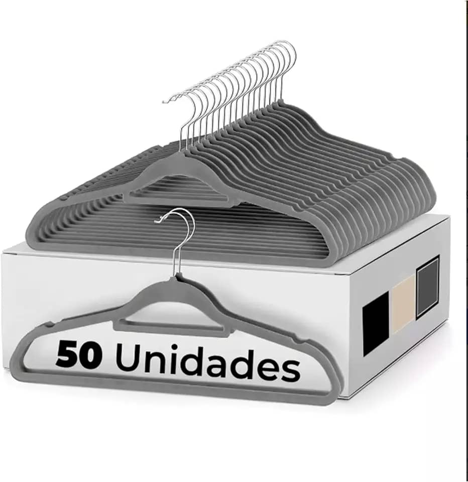 Vittak Kit 50 Cabides de Veludo Slim Adulto Antideslizante Cor Cinza