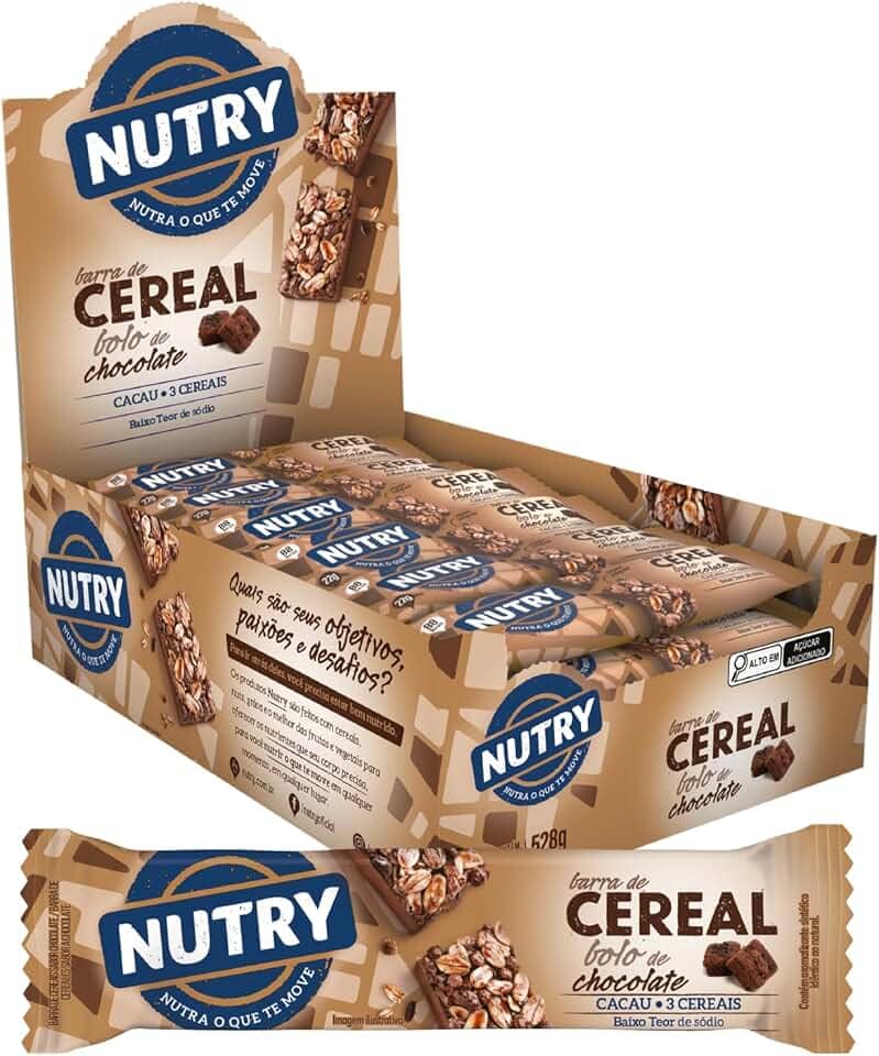 Nutry Barra De Cereais Bolo De Chocolate 22G - Display Com 24 Unidades - Com 3 Cereais E Cacau