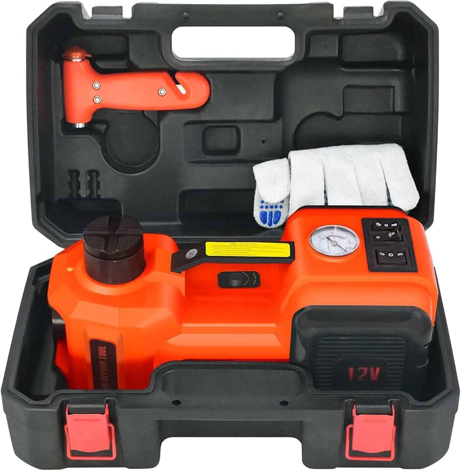 E-HEELP Kit hidráulico de macaco de carro elétrico de 5 toneladas 12 V (faixa de elevação: 6 ~ 45 cm) com inflador elétrico para carro, SUV, Sedan, MPV, troca de pneus, kit de emergência de reparo de
