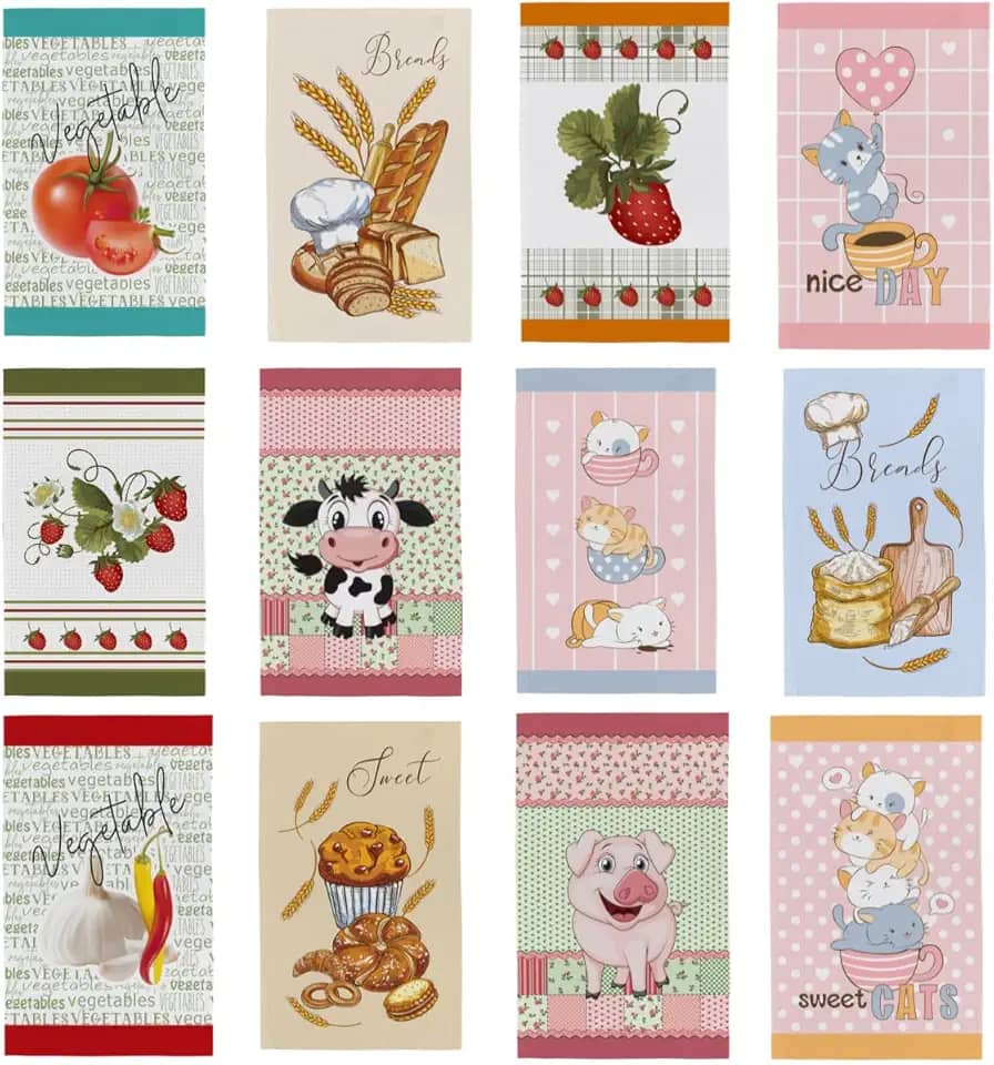 Kit 12 Pano Prato Copa Teka Atoalhado 100% Algodão c/bainhas reforçada