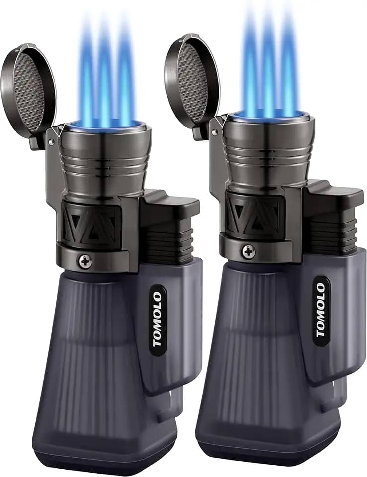 Isqueiro lanterna, pacote com 2 isqueiros recarregáveis de butano com 3 lanternas a jato, chama ajustável à prova de vento (sem combustível) (preto)