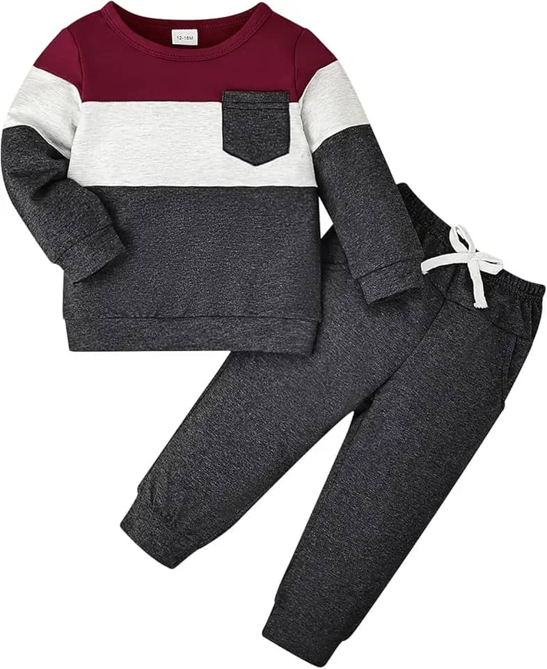 Roupas de outono e inverno para meninos e meninas, manga comprida, patchwork, 2 peças, 12 meses a 5 anos