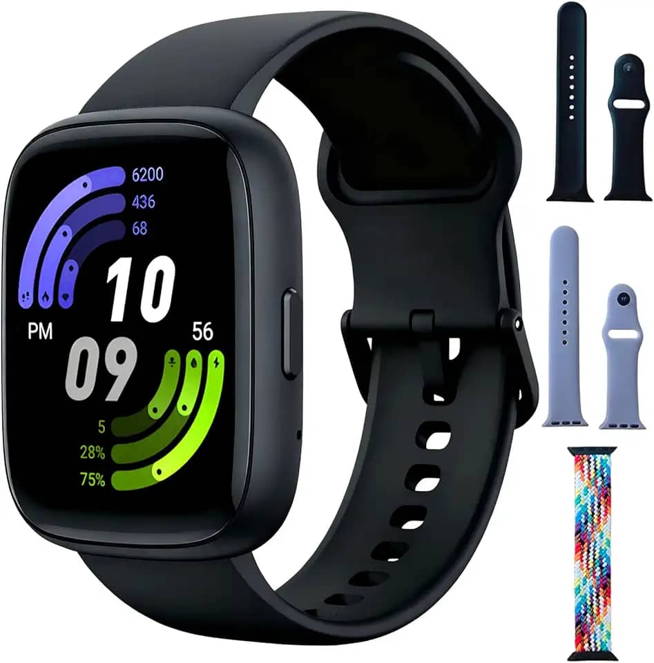 Relogio Smartwatch Feminino e Masculino,Smartwatch GPS,Tela HD de 1,85' Full Touch, Modos Esportivos, Inclui 3 Pulseiras, Compatível com Android iOS amarelo preto