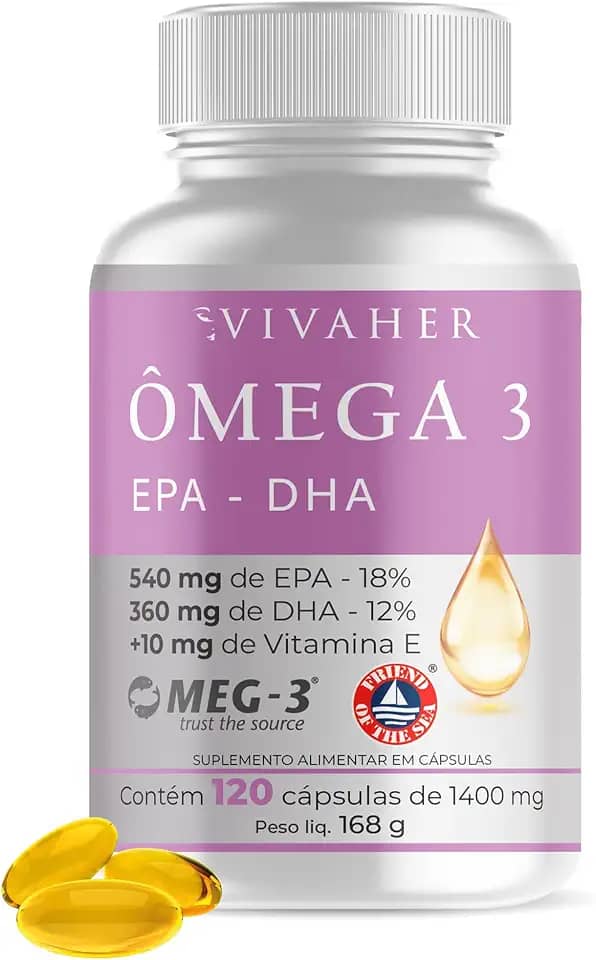 Omega 3 Epa - Dha + Vitamina E, 1400 Mg (120 Cápsulas) - Livre de metais pesados - Certificados MEG 3 e FOS - Vivaher
