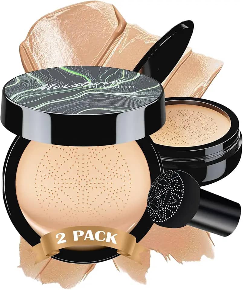 OETUIOW Base De Maquiagem Facial Mushroom Head Air Cushion - Bb Para Pele Madura, Corretivo Hidratante, Iluminador, Duradouro, Tom Uniforme Todos Os Tipos (2 Unidades Naturais)