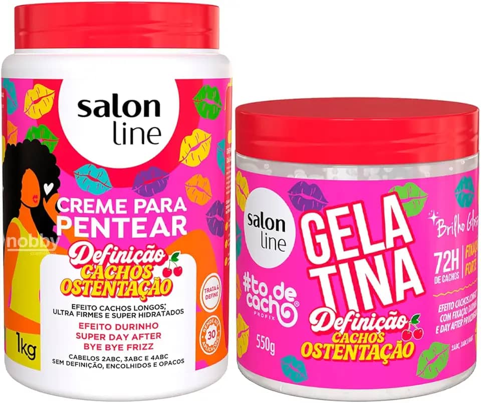 Salon Line, Kit Gelatina e Creme para Pentear Cachos Ostentação, 1kg e 550g