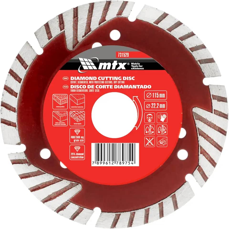 MTX Disco de Corte Diamantado Segmentado 115 x 2,0 x 22,2 mm – Corte Turbo em Pedra, Concreto e Alvenaria, Linha Profissional