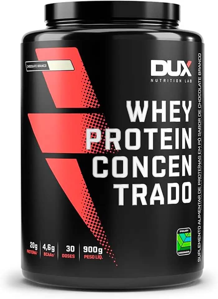 Whey Protein Concentrado Chocolate Branco Pote 900g – Contribui para o Ganho Muscular Hipertrofia – Dux Human Health