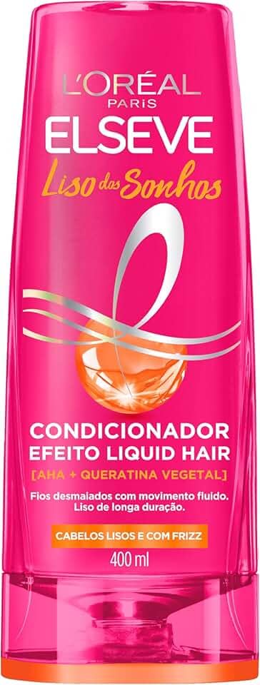 L'Oréal Paris Elseve Liso dos Sonhos Condicionador, com Efeito Liquid Hair, Enriquecido com AHA e Queratina Vegetal para Alinhamento Capilar e Brilho Intenso, 400ml