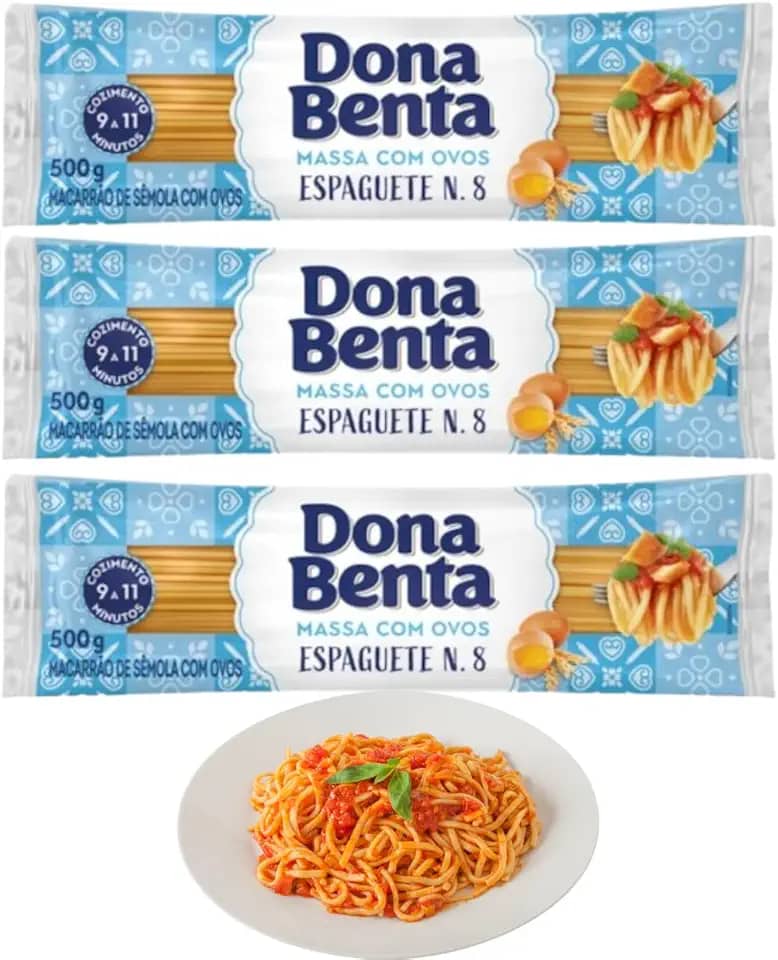 Kit Com 3 Pacotes de Macarrão Espaguete Dona Benta 500g Massa Com Sêmola e Ovos Cozimento de 9 a 11 Minutos