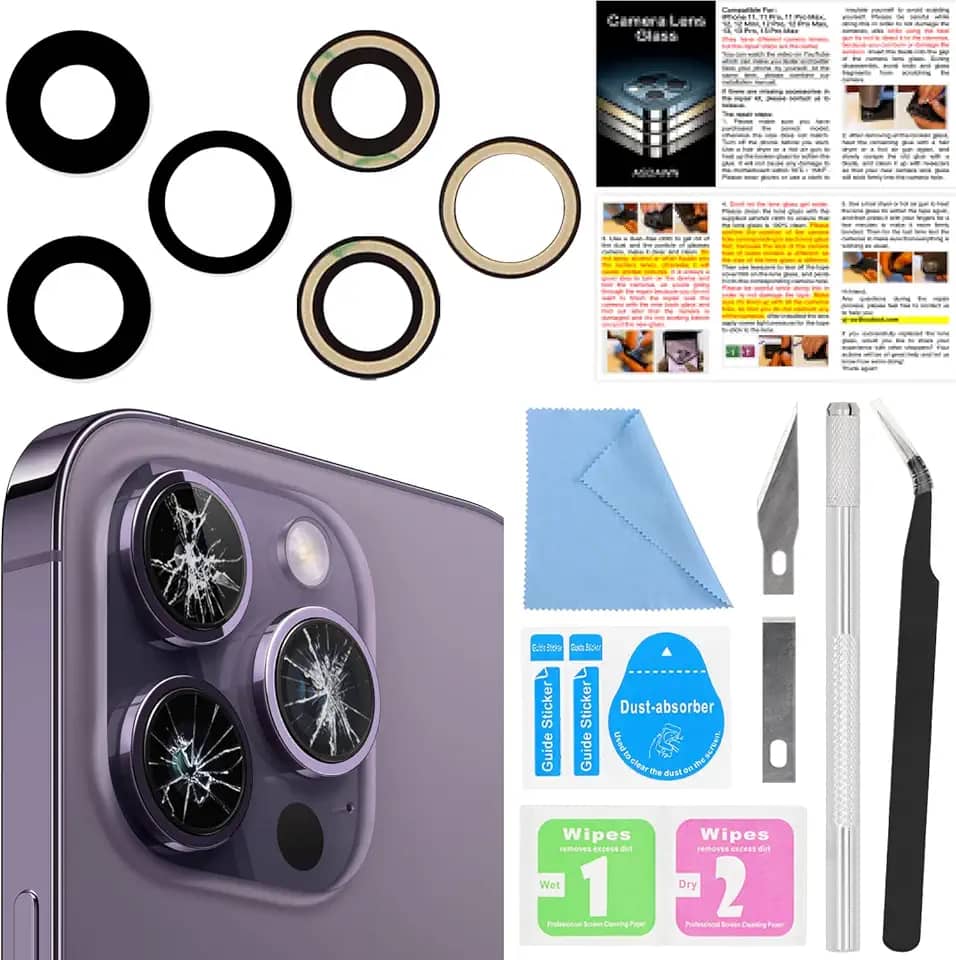 ASDAWN Substituição de vidro da lente da câmera traseira traseira para iPhone 14 Pro de 6,1 polegadas com adesivo pré-instalado, kit de vidro de lente de câmera traseira ASDAWN com manual de