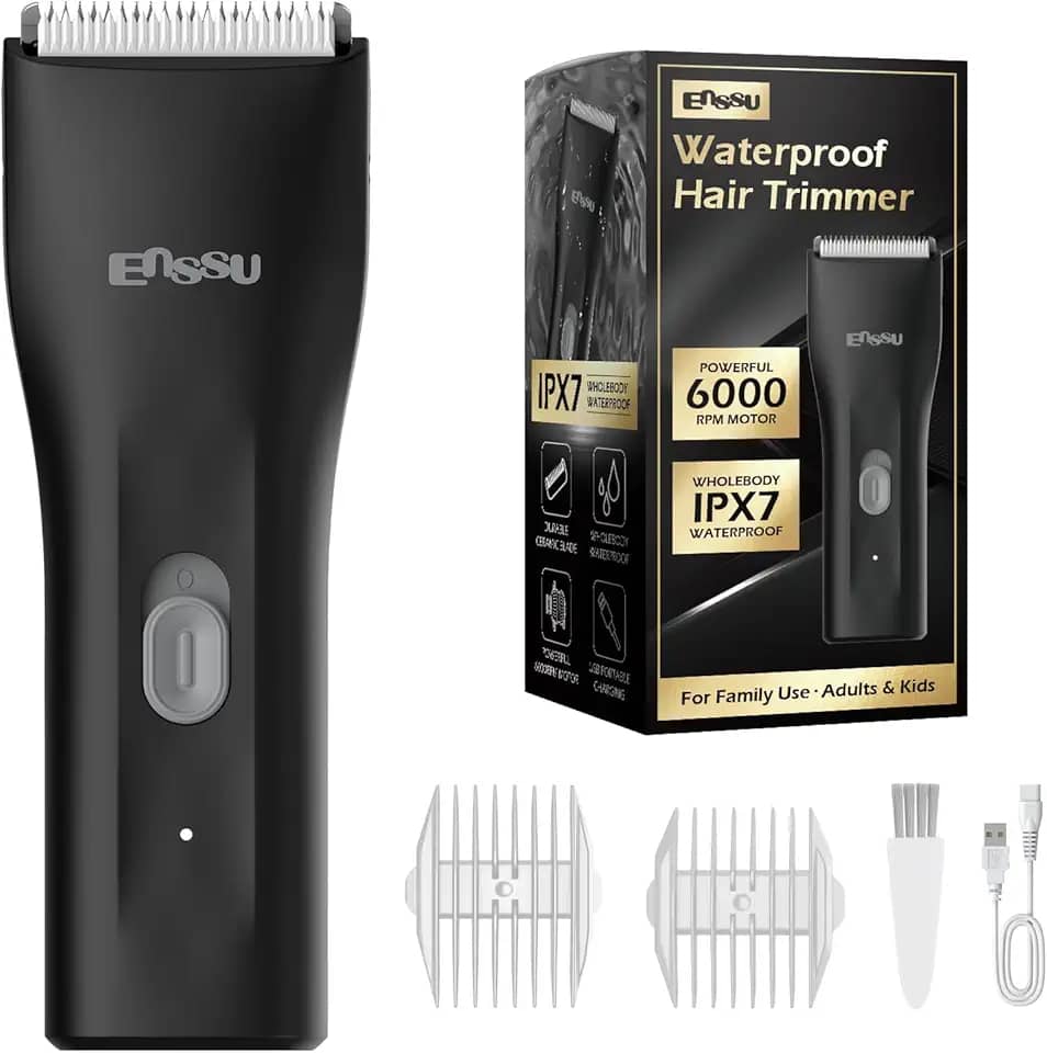 ENSSU Aparador de cabelo sem fio masculino – Aparador de barba à prova d'água com lâmina de cerâmica, kit de corte de cabelo elétrico recarregável para adultos e crianças, preto (Preto)
