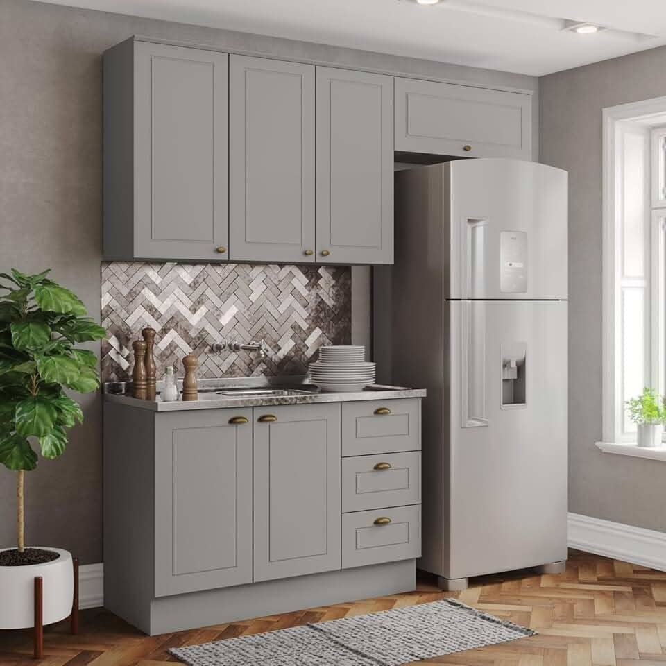Cozinha Compacta 3 Peças 100% MDF Americana Cinza