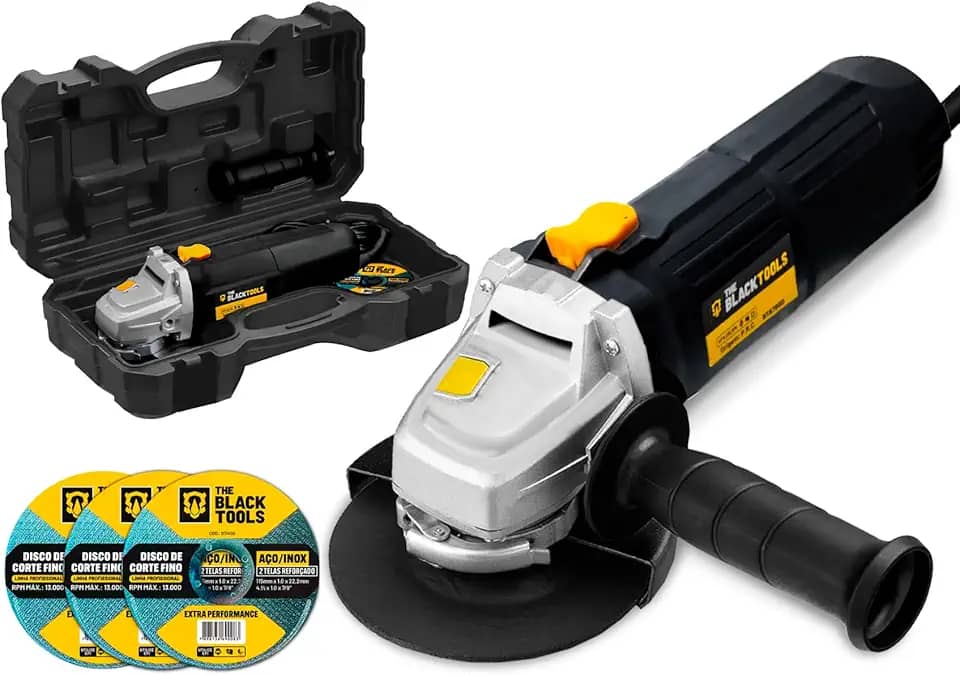 Esmerilhadeira Lixadeira Angular 750w 4.1/2 Pol 115mm 11000rpm Com Maleta E Discos 220v Bta780d The Black Tools