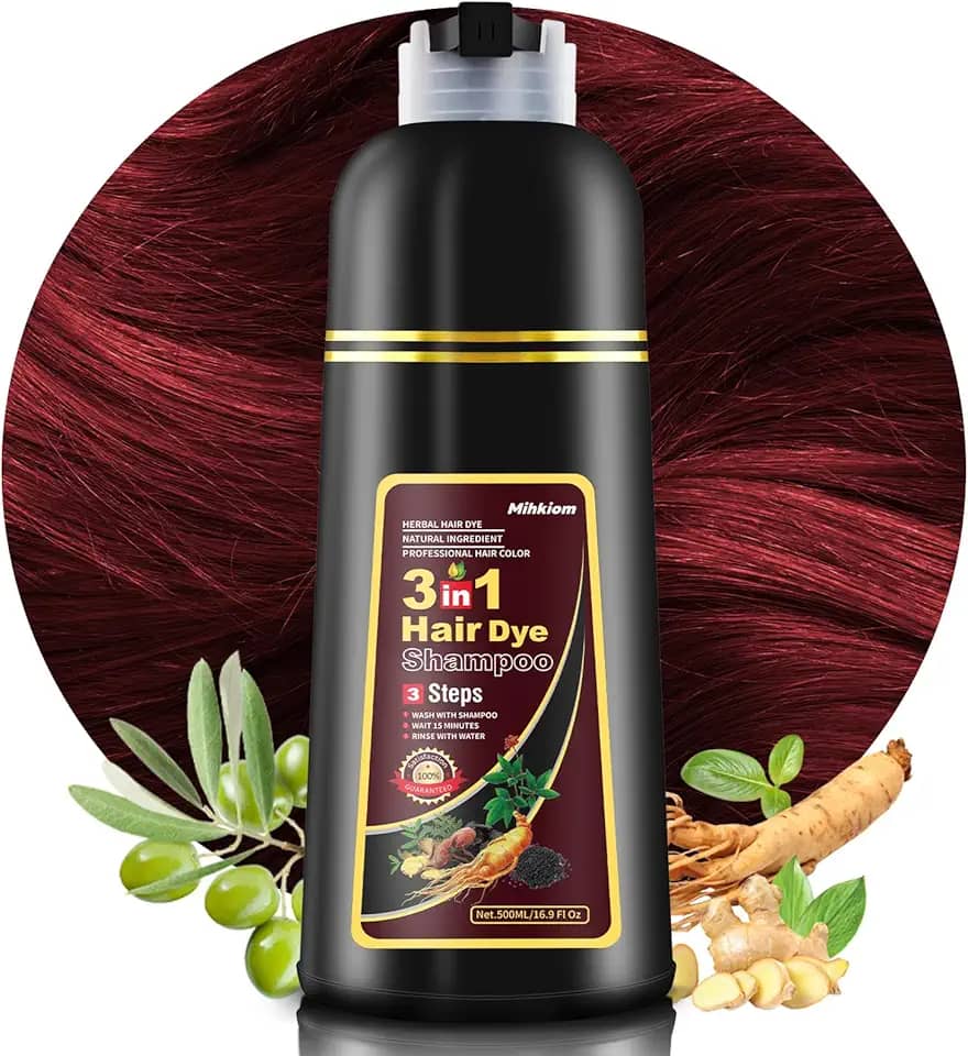 Xampu de tintura de cabelo vermelho vinho escuro 3 em 1 para mulheres e homens, xampu de cor de cabelo refrescante apenas 20 minutos - planta natural - Champu Para Pintar el Pelo