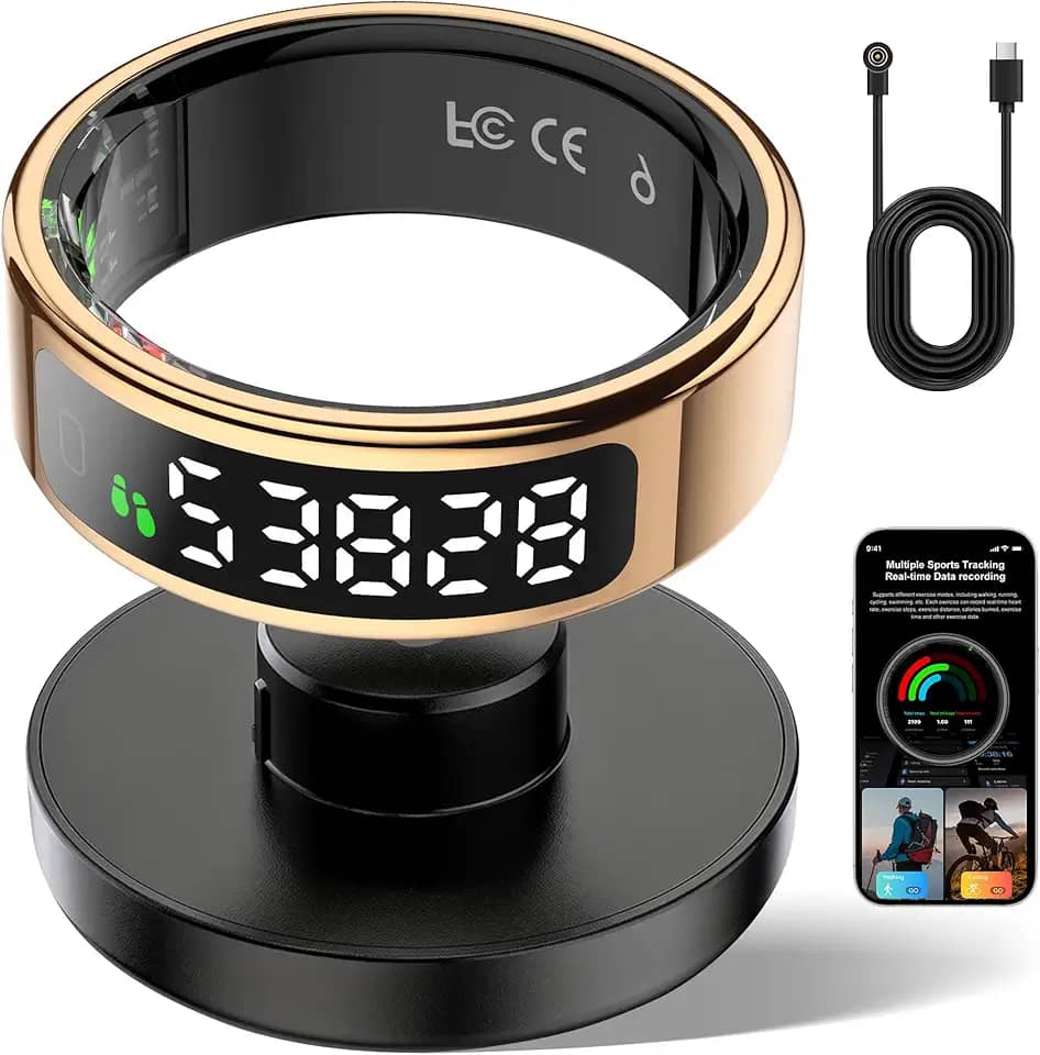 Smart Ring Fitness Tracker para homens e mulheres - Anel com tela sensível ao toque para atividade, sono e rastreamento de frequência cardíaca, contador de passos, controle remoto por telefone