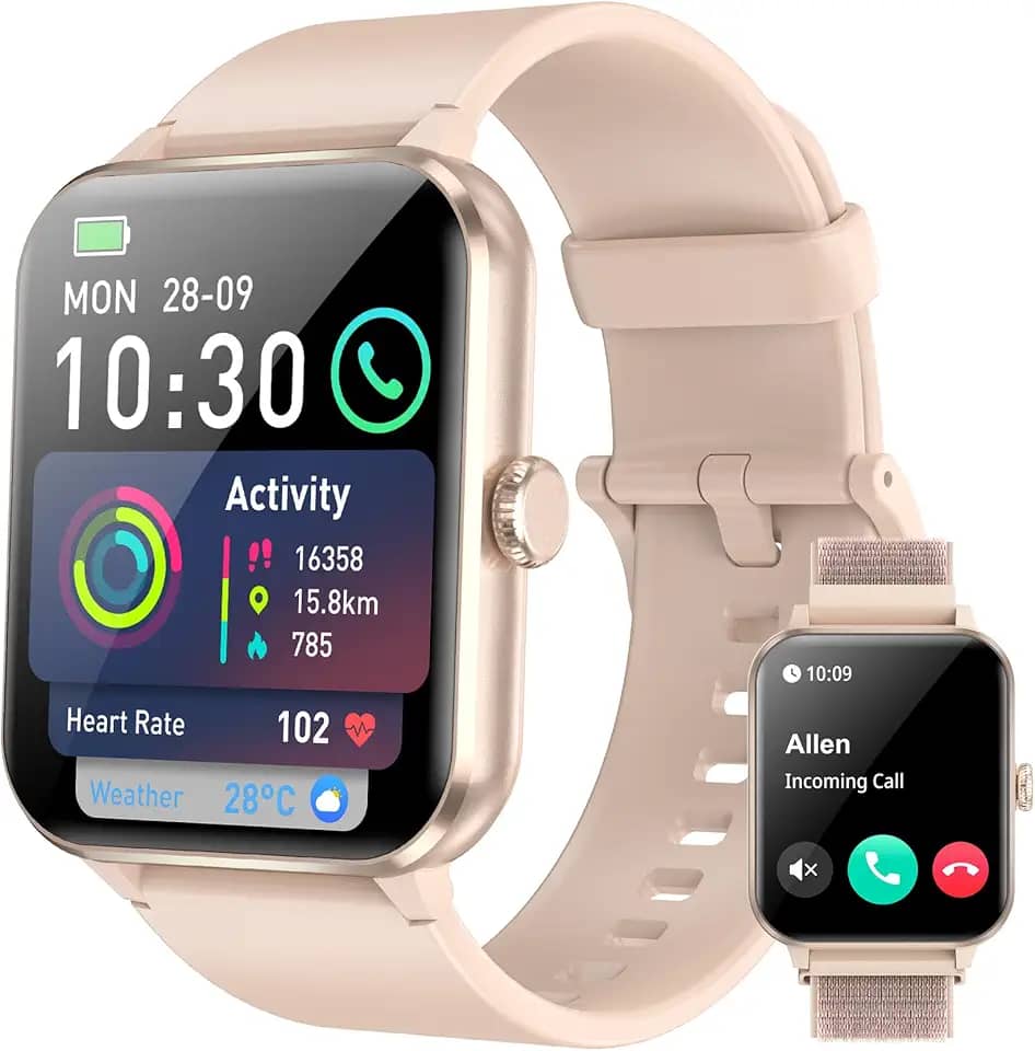 Smartwatch,Relógio Inteligente Tela Full Touch 1.85" para Mulheres,100+ Modos Esportivos,Chamadas Bluetooth, Assistente de Voz, Compatível com iOS/Android,Inclui 2 Pulseiras,Rosa