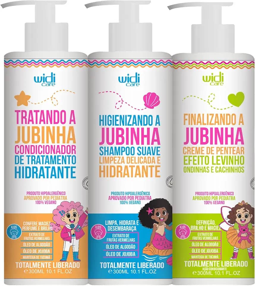 Kit Widi Care Infantil Jubinha Shampoo, Condicionador, Creme de Pentear Levinho