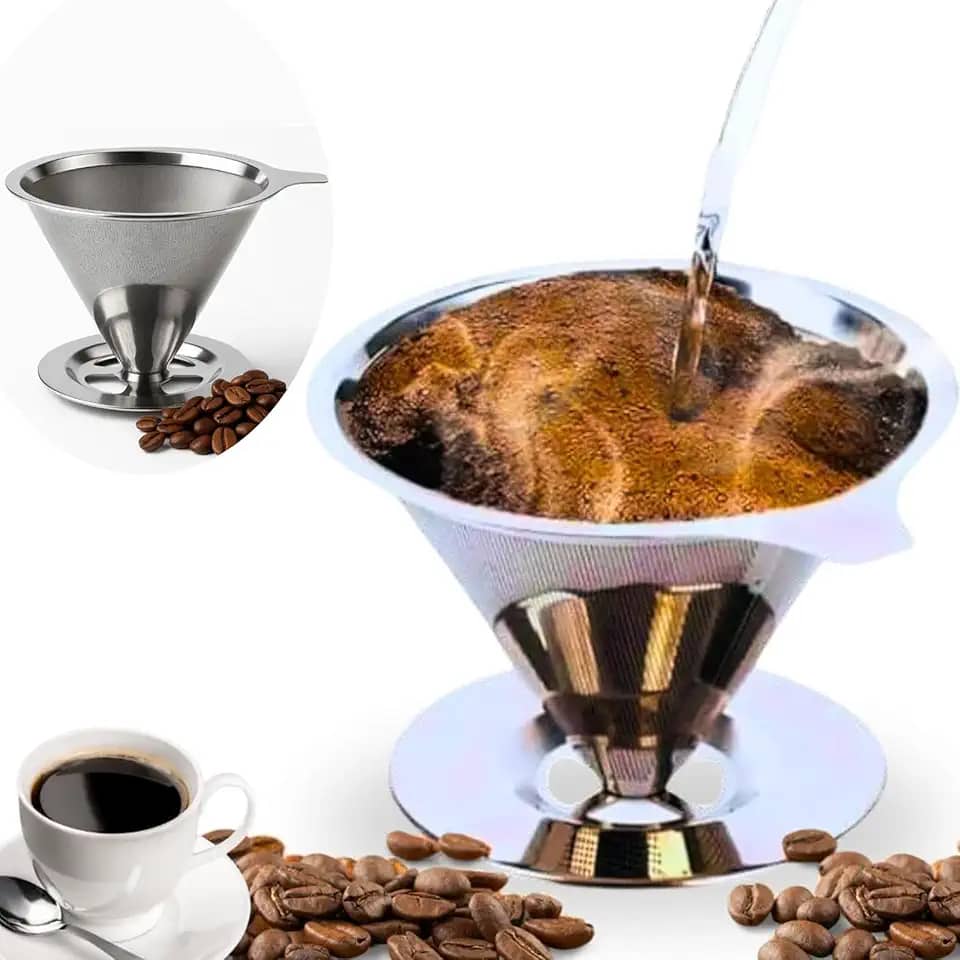 Filtro de Café Reutilizável em Aço Inox, Coador Manual Sem Papel, Ideal para 1 a 2 Xícaras, Preserva o Sabor Natural, Fácil de Usar e Limpar 、
