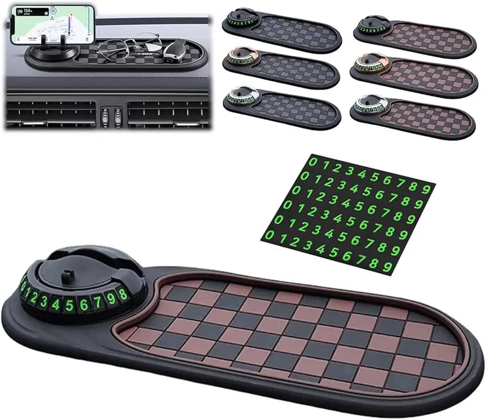 2026 Novo painel de carro multifuncional suporte de celular antiderrapante tapete de telefone para carro giratório acessórios de painel de carro com cartão de estacionamento temporário