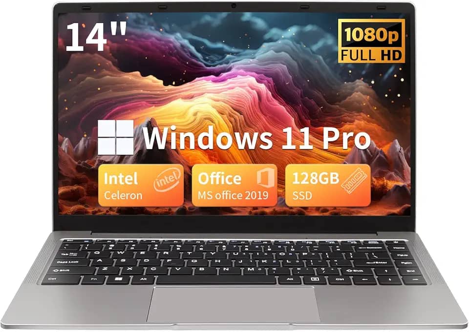 BINTEC Notebook Ultrabook fino e leve de 14 polegadas (apenas 1,25 kg), Celeron N4100 DDR4,1920 x 1080 IPS, Win 11 Pro/Office 2019 alto desempenho para iniciantes, 2 × USB 3.0, mini HDMI (cinza, 8G +