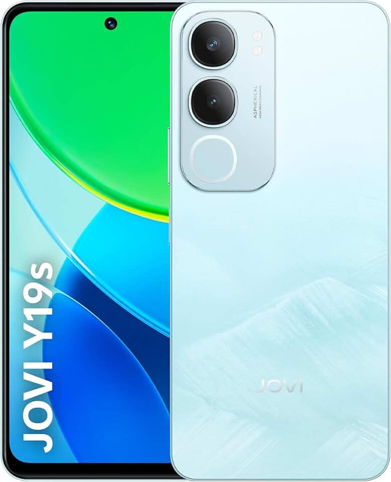 Smartphone Celular JOVI Y19s 256GB, 8GB RAM (4GB + 4GB Expansiva), Câmera Dupla 50MP, Tela 90Hz, Bateria 5500mAh, Carregamento Rápido 15W, Unisoc T612 Octa-Core 1.8GHz, IP64, Android 15, Azul Glacial