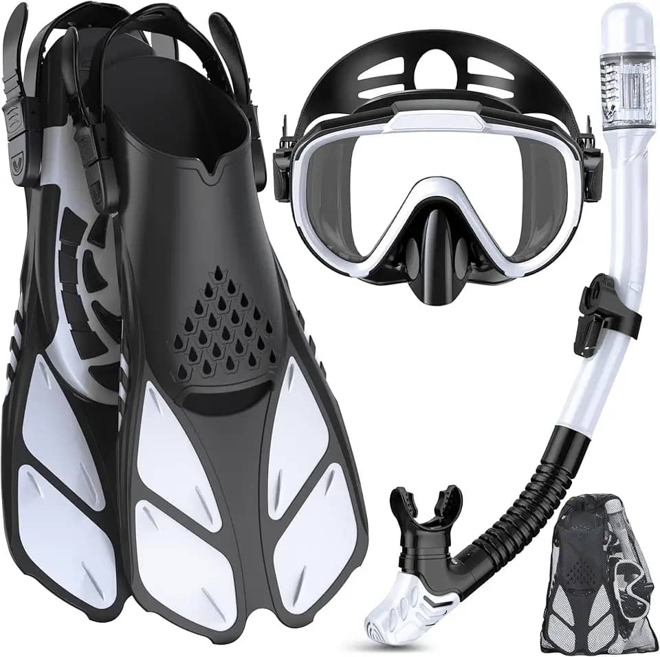 Equipamento De Mergulho Com Snorkel Para Adultos, Homens E Mulheres, Conjunto De Snorkel 4 Em 1 Com Vista Panorâmica, Máscara De Mergulho Antiembaçante, Anti-Vazamento, Snorkel Com Topo Seco