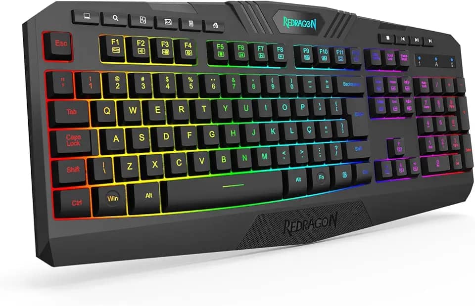 Teclado Gamer Redragon Harpe, Membrana, RGB, ABNT2, Wireless - K503-KS - Preto