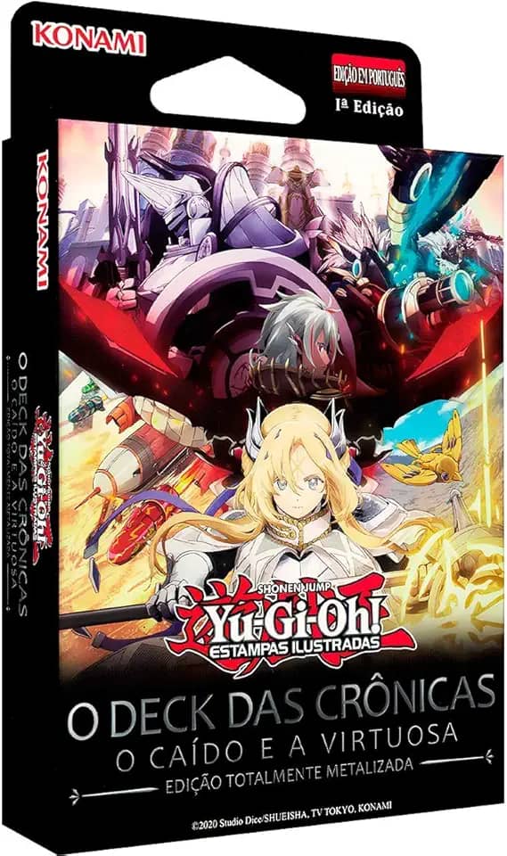 Konami Yu-Gi-Oh! O Deck das Crônicas, O Caído e a Virtuosa, Edição Totalmente Metalizada, 51 Cartas Ultra Raras, com Tapete de Duelo, 1ª Edição em Português