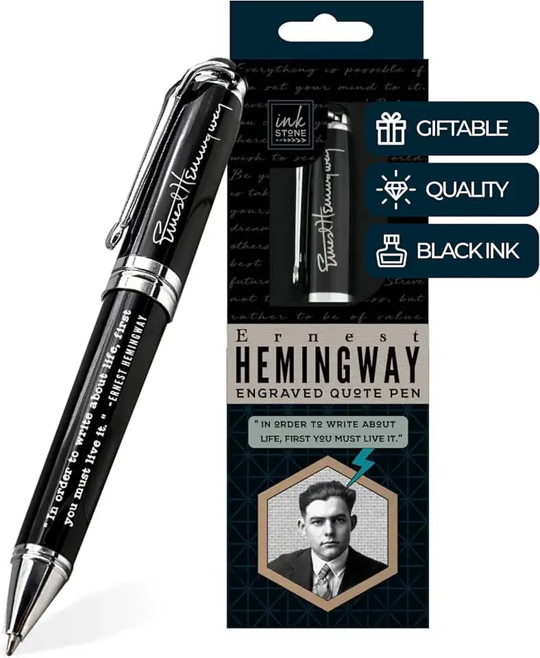 Caneta inspiradora Ernest Hemingway – Para escrever sobre a vida, primeiro você deve vivê-la. - Caneta de presente de luxo gravada para escritor, professor de inglês, autor, editor, jornalista