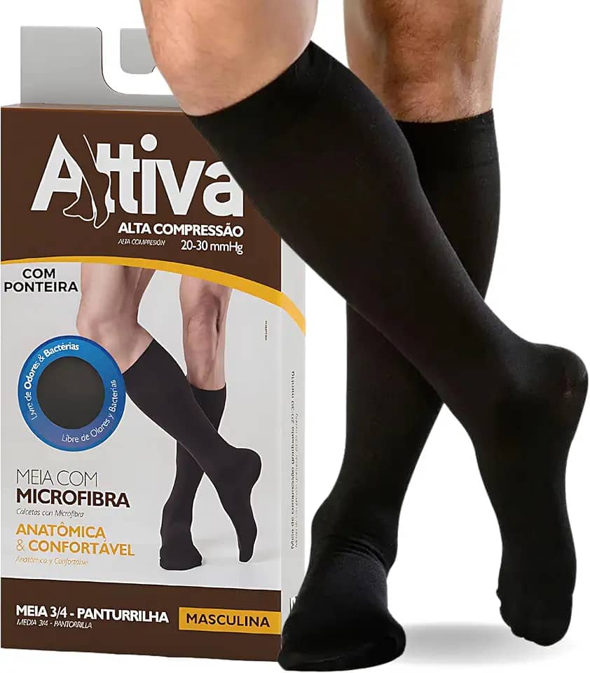 Meia de Compressão Masculina Meia 3/4 Panturilha Alta Compressão 20 30 Preta Sigvaris ATTIVA