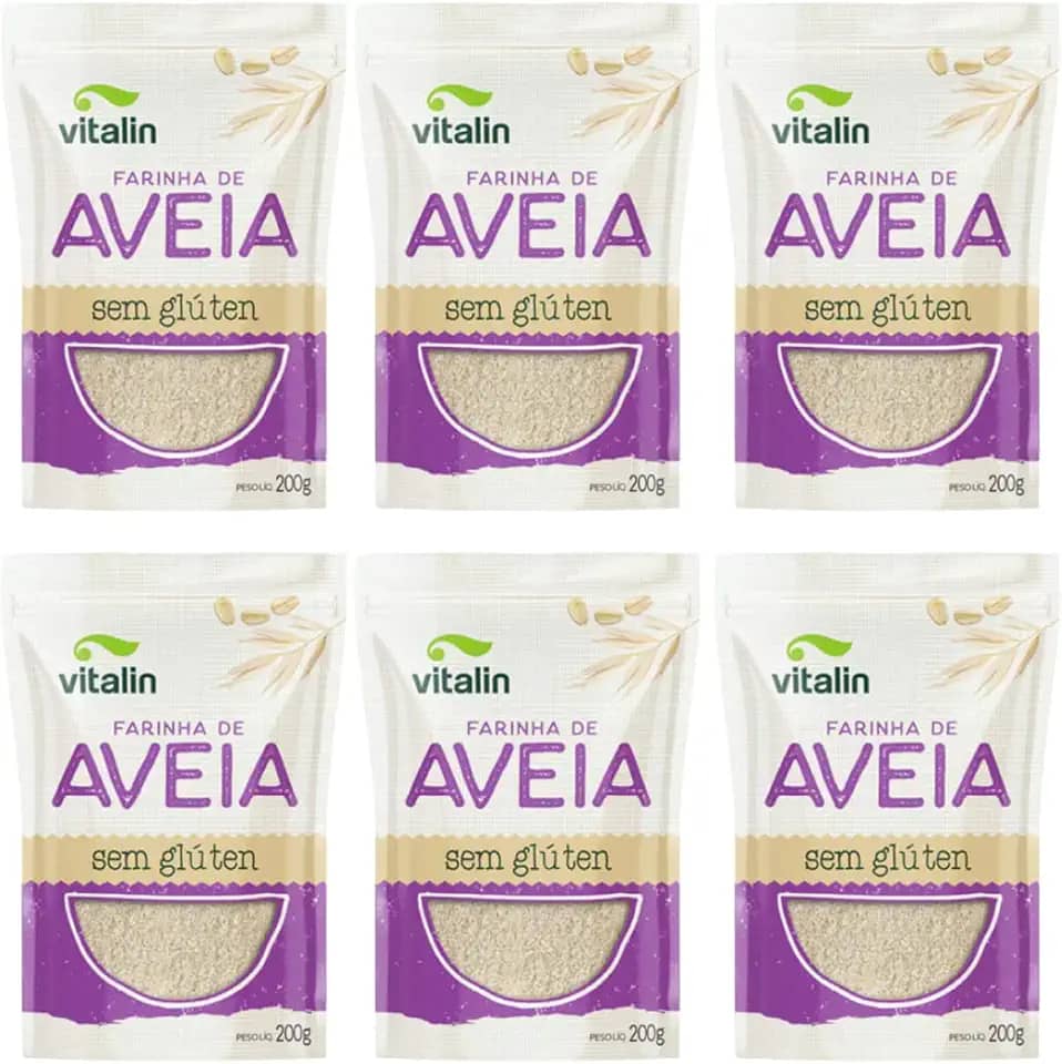 Kit 6 Pouchs de Farinha de Aveia Integral sem Glúten de 200g cada - Vitalin
