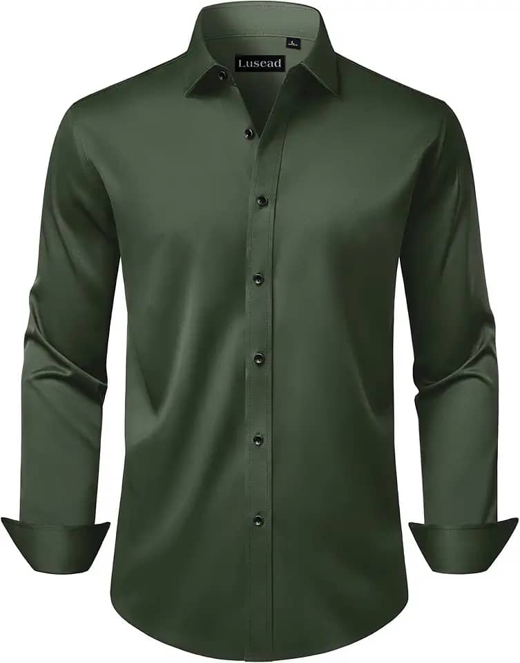 Camisa social masculina de manga comprida, elástica, sem rugas, para casamento, formal, negócios, com botões