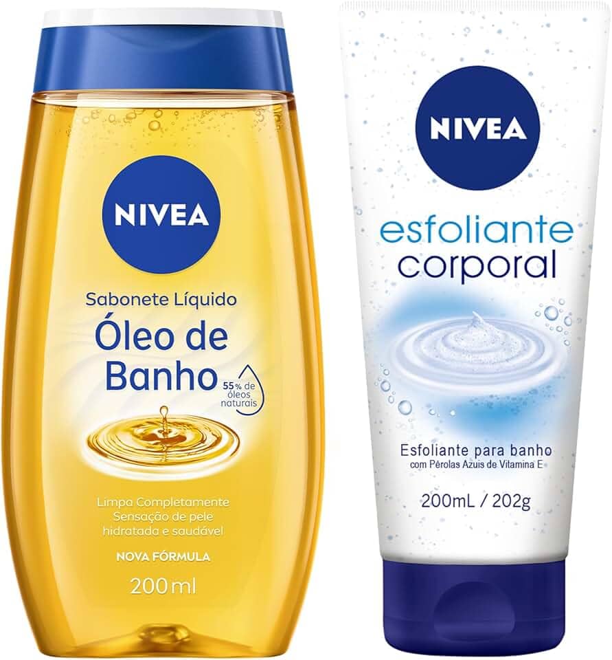 NIVEA Kit: Sabonete Líquido Óleo de Banho 200ml + Esfoliante Corporal para Banho 200ml