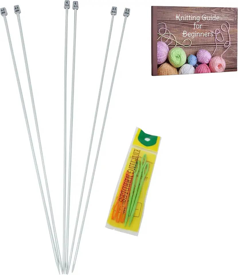 Agulhas de tricô de metal de ponta única de 40 cm, 3 pares, tamanhos 4,6 e 7 (3,5,4 e 4,5 mm), e-book incl.