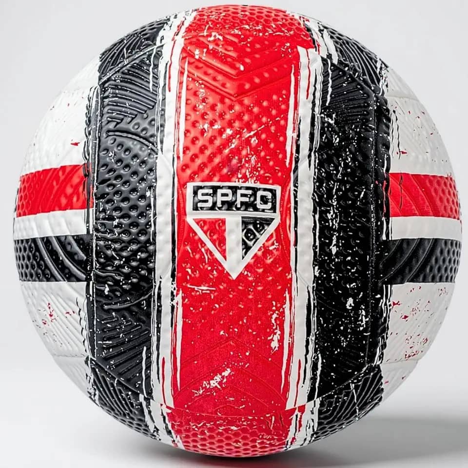 Bola Futebol Oficial São Paulo FC Sem Costura Tamanho 5 Licenciada Tricolor Alta Performance Colorida Resistente Uso Profissional Campeonato Brasileiro Campo Grama Natural e Sintética