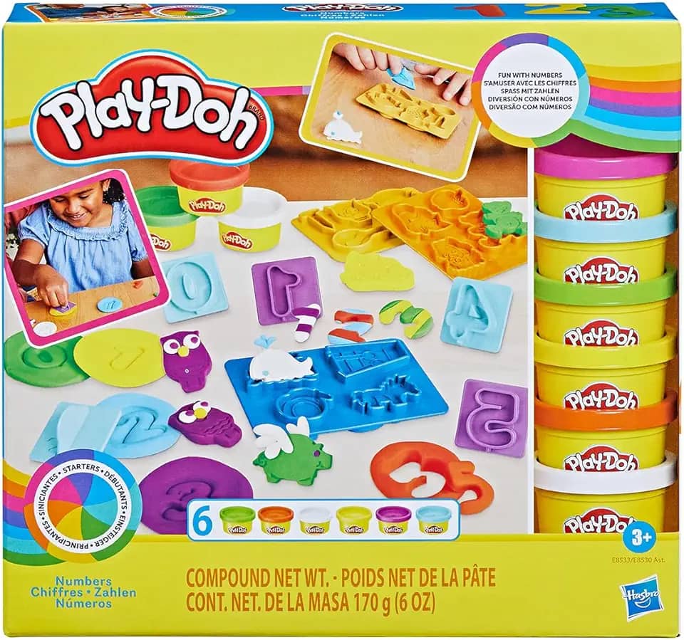 Play-Doh, Massinha de Modelar Infantil, Kit Inicial de Números - Conjunto de Brinquedo com Acessórios e 6 Potes - A partir de 3 Anos