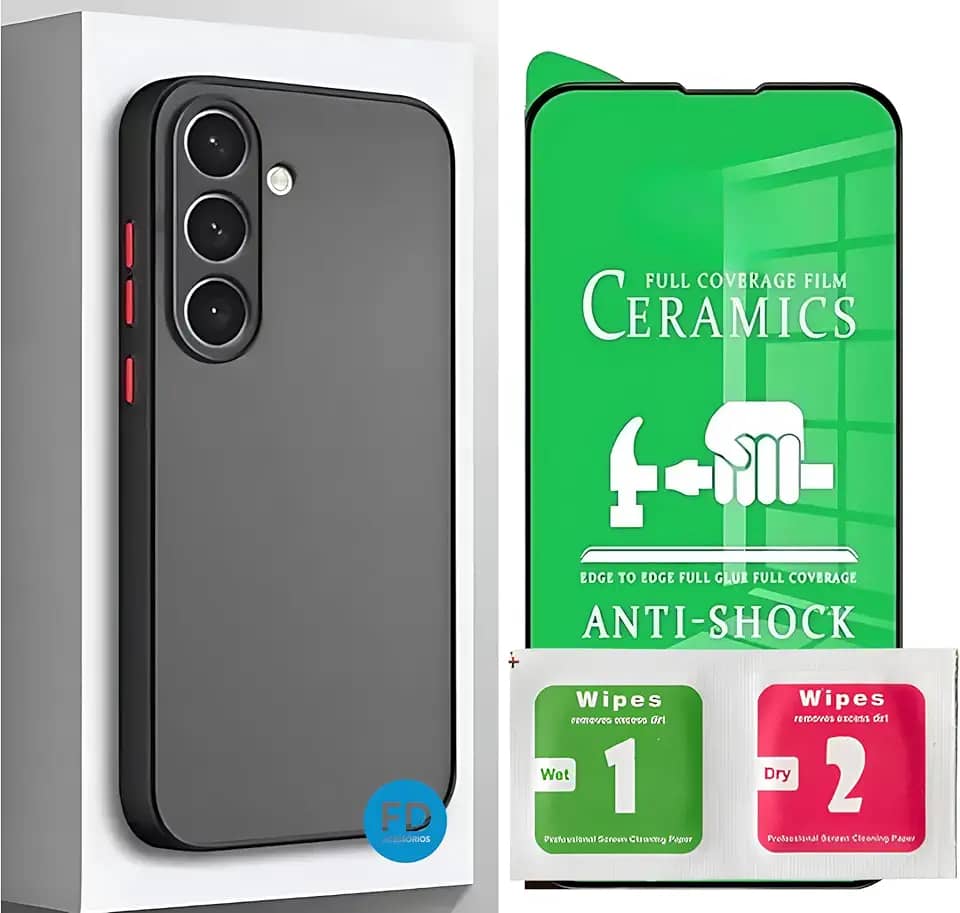 Capa Capinha Case Premium Anti Impacto Fosca Preta Translúcida com Proteção de Câmera para Samsung Galaxy S24 FE - FD Acessórios (Capa e Película 3D S24 FE)